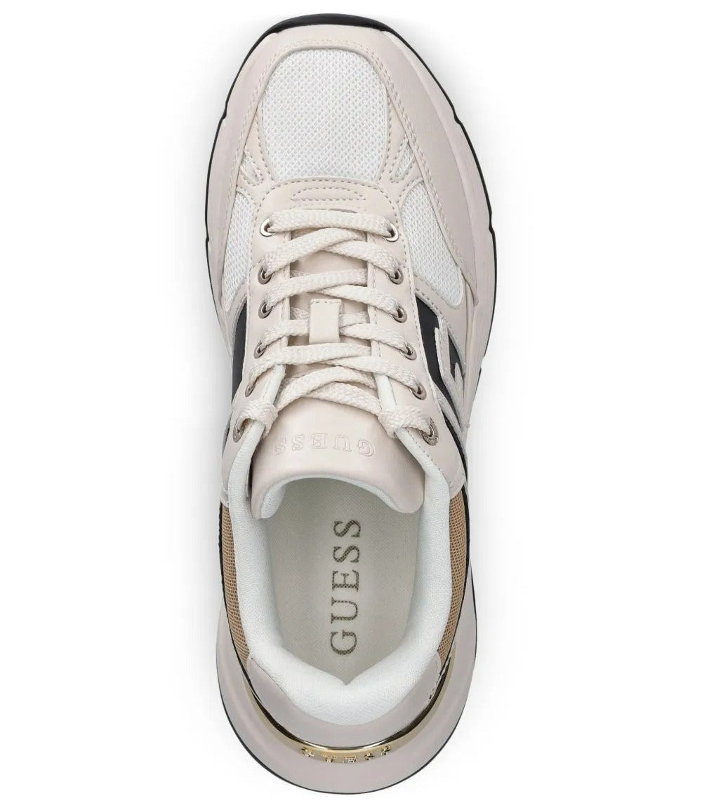 White sneaker with black accents on a white background