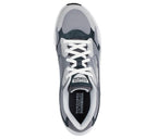 Top view of Skechers GOrun Consistent 2.0 men’s gray sneakers with white laces and cushioned collar.