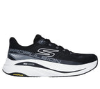 Outer side view of Skechers GOrun Max Cushioning Propulsion black running shoes showing Propulsion text and logo.
