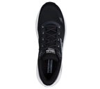 Top view of Skechers GOrun Max Cushioning Propulsion black running shoes with black laces and breathable mesh upper.