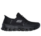 Side view of Skechers Glide-Step Pro black sneakers with Glide-Step sole and breathable mesh upper.
