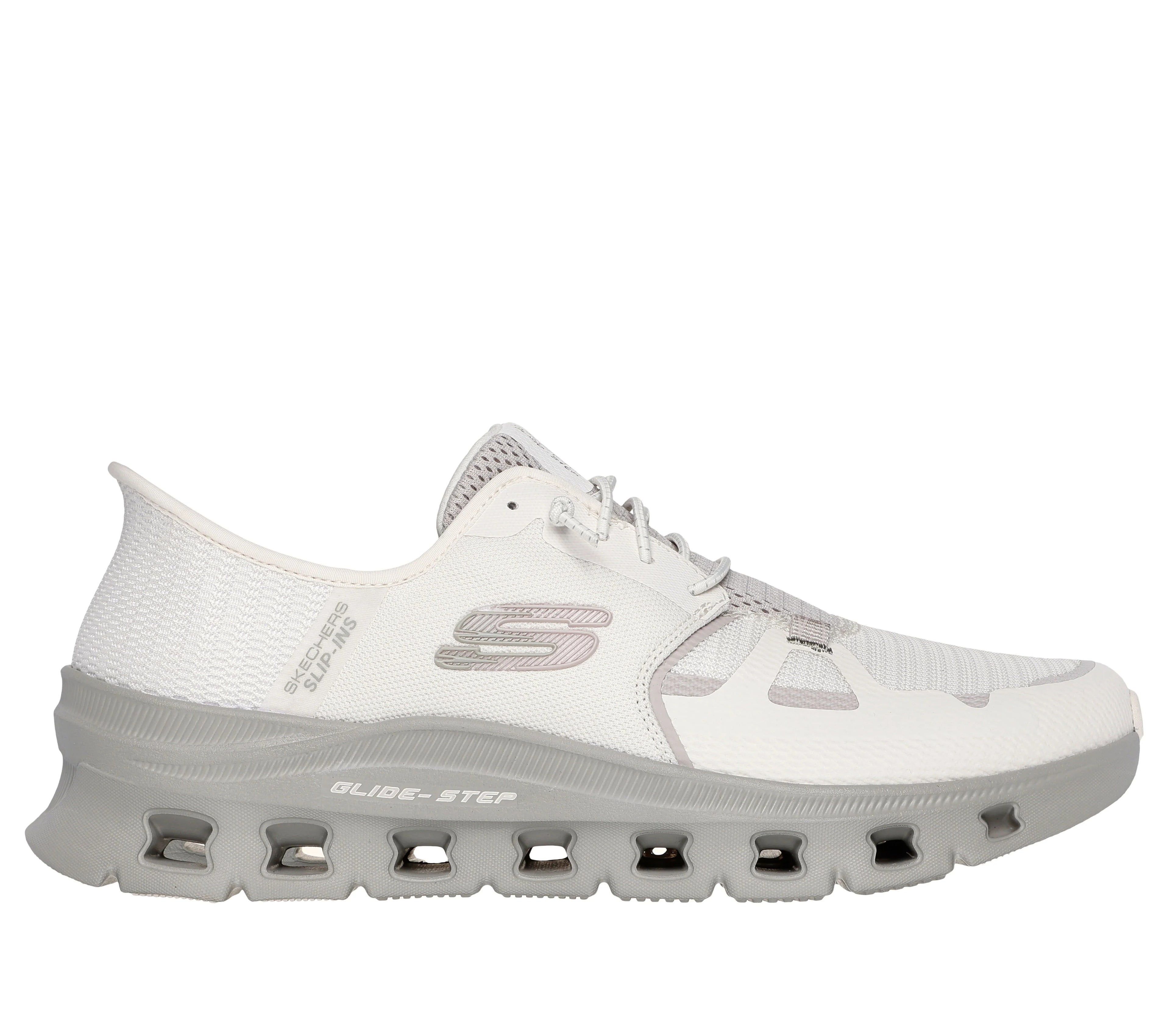 Outer view of Skechers Slip-Ins Glide-Step Pro men’s white sneakers with Skechers logo