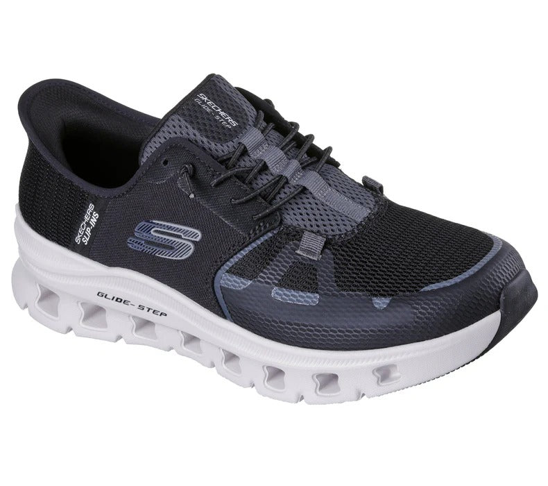 Angled front view of Skechers Slip-Ins Glide-Step Pro showing mesh texture and contrast sole