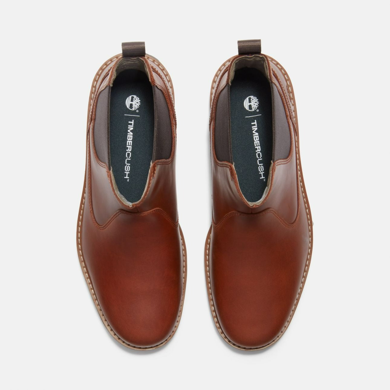 Timberland Britton Road Mid Chelsea brown men’s boots top angle showing TimberCush insole