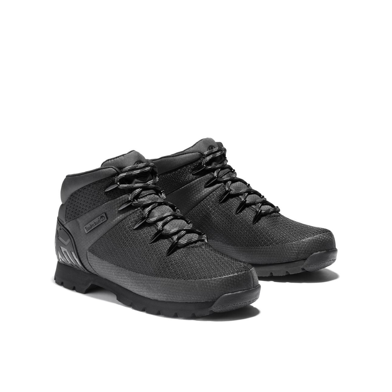 Timberland Euro Sprint black men’s hiking boots pair angled front view