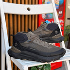 Timberland Motion Access Mid khaki men’s sneakers outdoor on white chair background