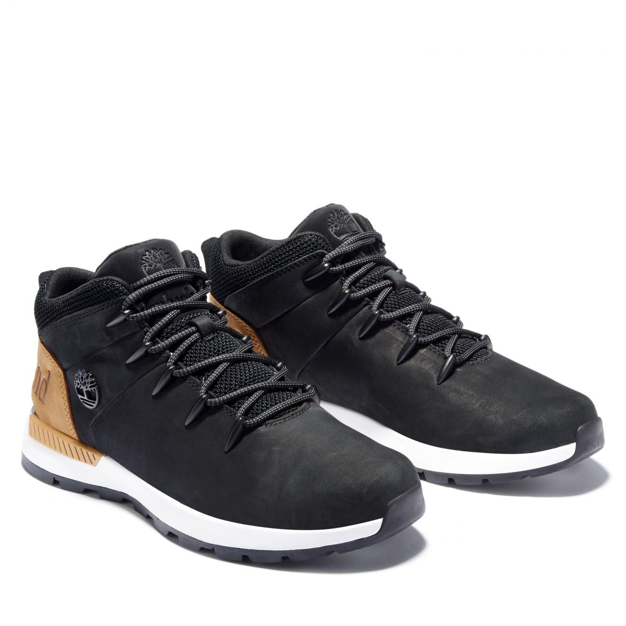 Timberland Sprint Trekker Mid black brown men’s boots angled front pair view
