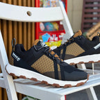 Timberland Winsor Trail black brown men’s waterproof sneakers outdoor on white chair background