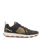 Timberland Winsor Trail black brown men’s sneakers side profile with white sole and gum outsole