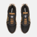 Timberland Winsor Trail black brown men’s sneakers top angle with black laces and mesh design