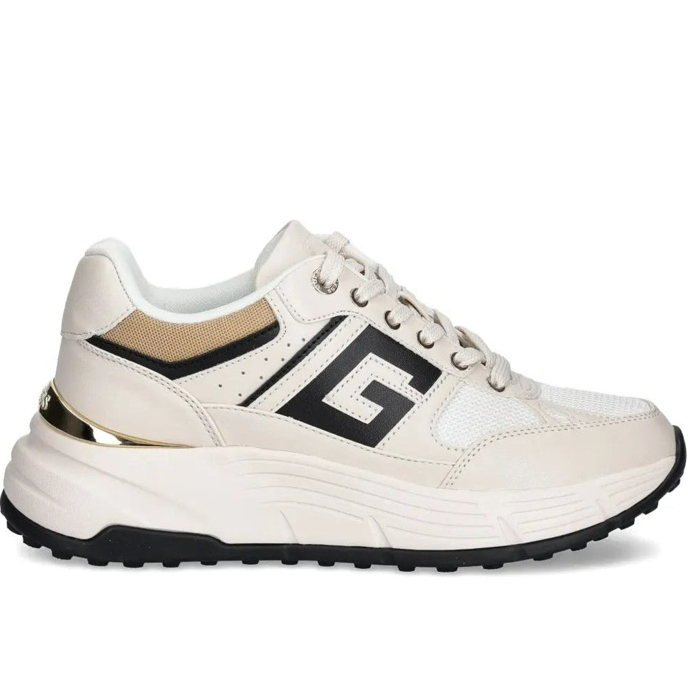 White sneaker with a logo on a white background